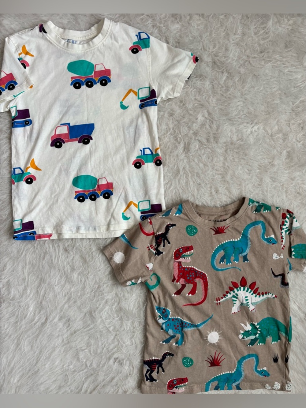 Primark Boys Set of 2 Tees with Multicolor Truck & Dinosaur Prints